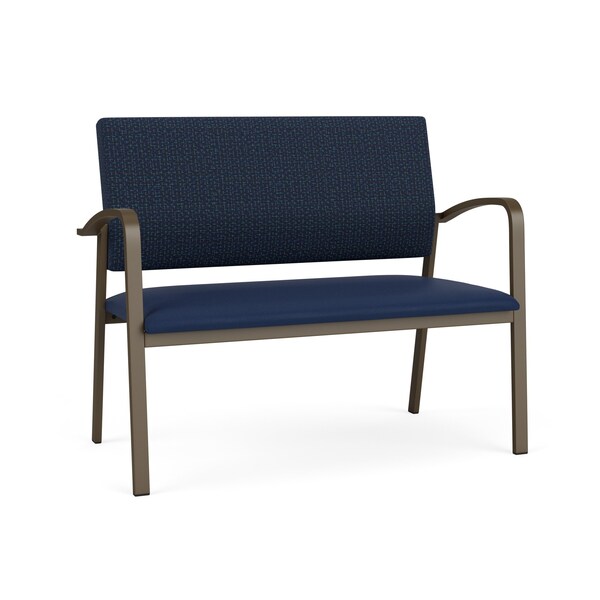 Lesro Newport 2 Seat Tandem Seating Metal Frame No Center Arms, Bronze, RF Blueberry Back, MD Ink Seat NP1501 - main